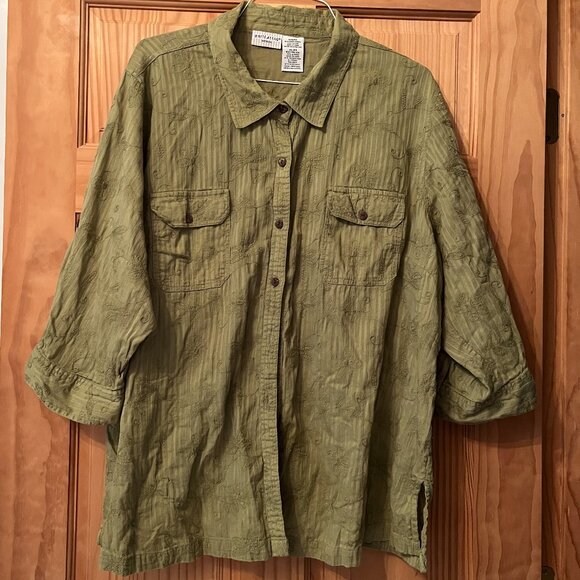 White Stag 100% Cotton green embroidered button-down blouse size 4X - Picture 1 of 10